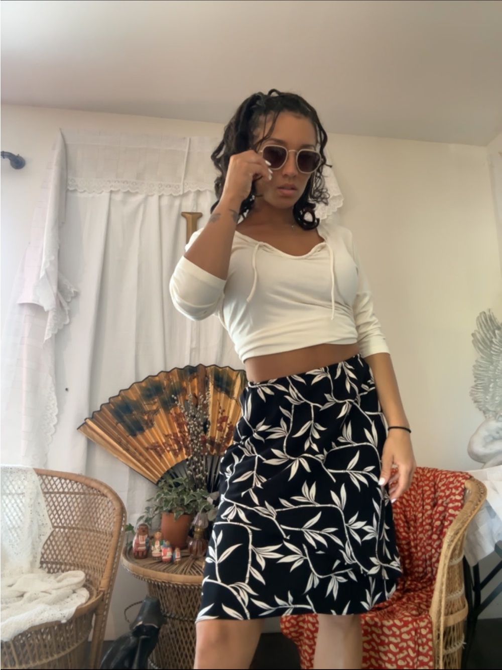 GAP White Cropped Drawstring Top